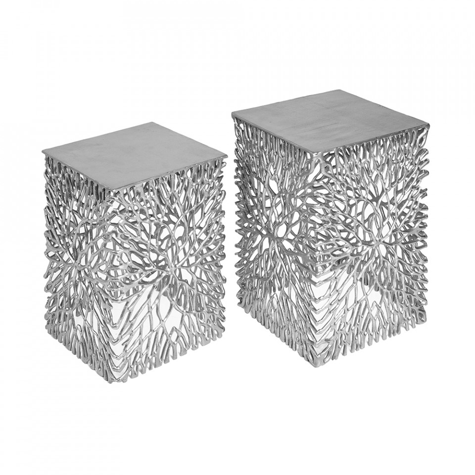 Set 2 mese laterale argintii din metal Leaf The Home Collection