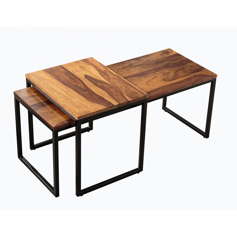 Set 2 mese de cafea maro/negre din lemn Elements The Home Collection