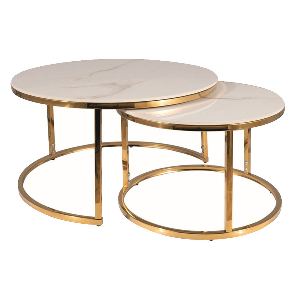 Set 2 mese de cafea albe/aurii din metal Portafino The Home Collection