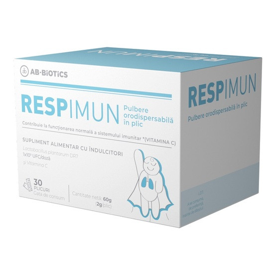 AB-Biotics Respimun probiotic cu Lactobacillus plantarum DR7 si vitamina C, 30 plicuri