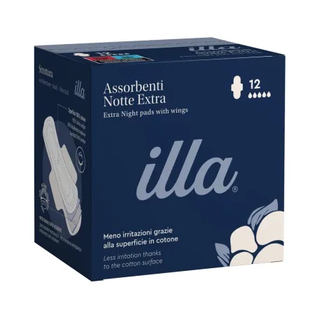Absorbante Intime Illa Bumbac Natural pentru Noapte Extra - 12 buc