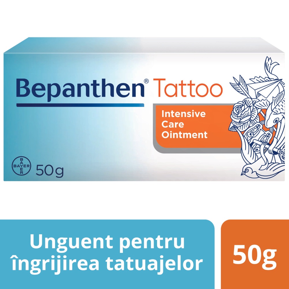 Bayer Bepanthen Tattoo unguent cu pantenol 5% pentru ingrijirea tatuajelor, 50 g