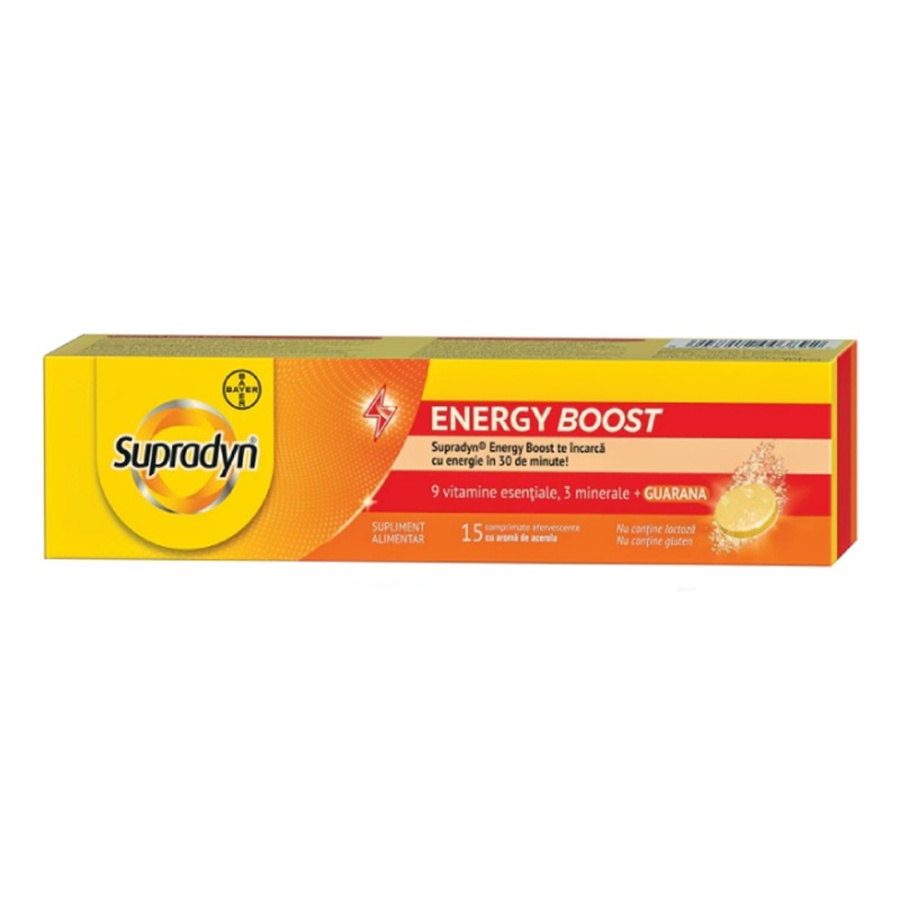 Bayer Supradyn Energy Boost multivitamine cu guarana si cafeina, 15 comprimate efervescente