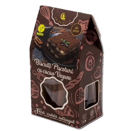 Biscuiți piscoturi cu cacao vegane, 130 g, Hiper Ambrozia