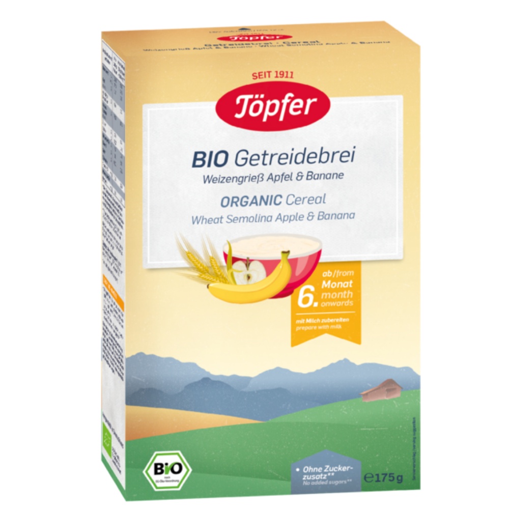 Cereale cu Gria de Grau, Mere si Banane, +6 luni, 175 g, Topfer