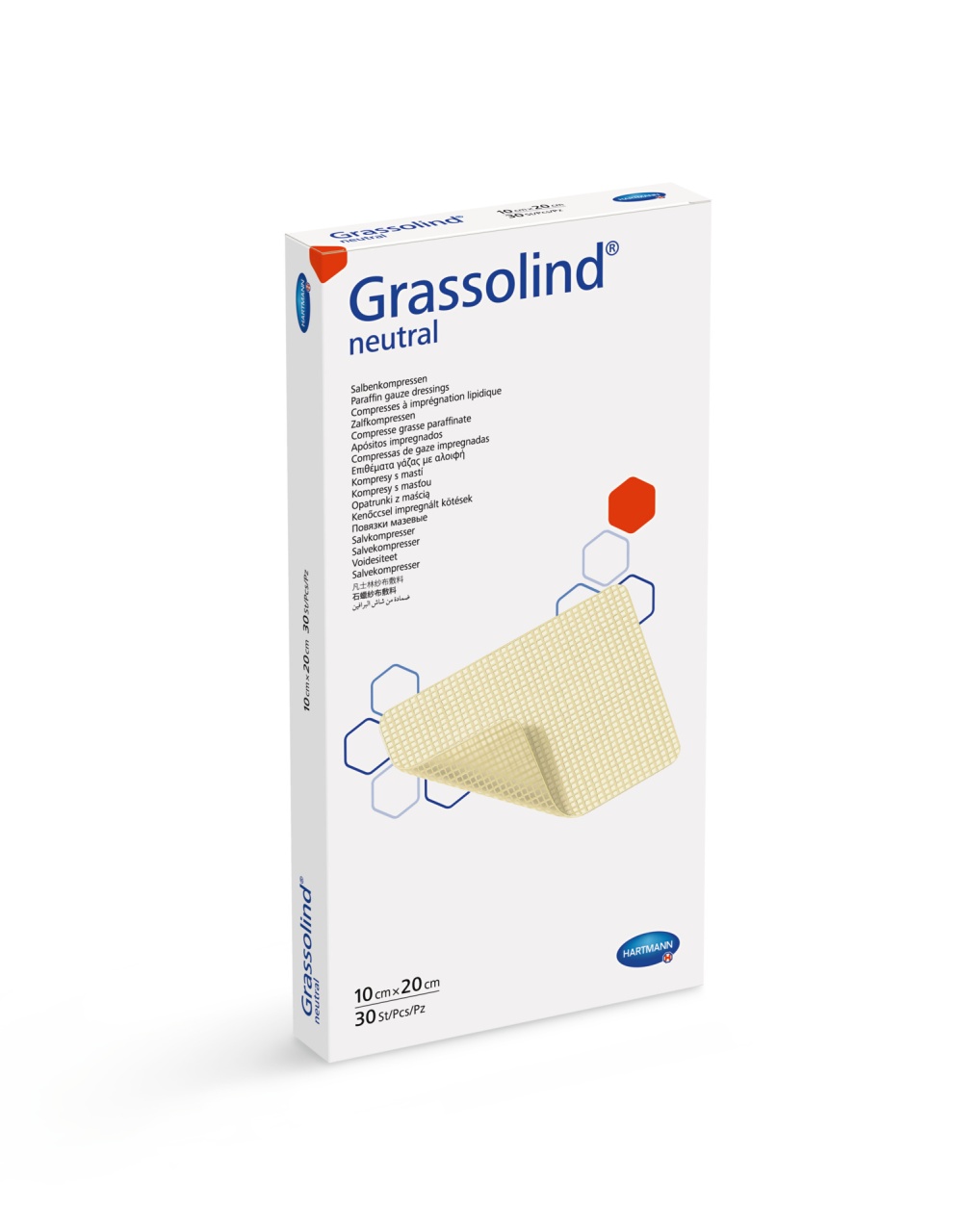 Grassolind Neutral – Comprese sterile cu unguent, 10 x 20 cm, 30 bucati – Hartmann