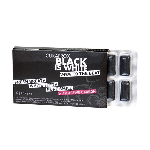 Guma de Mestecat CURAPROX Black is White - Albire Naturală și Protecție Orală