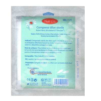 Narcis Comprese Sterile din Tifon 10 x 8 cm, 50 straturi