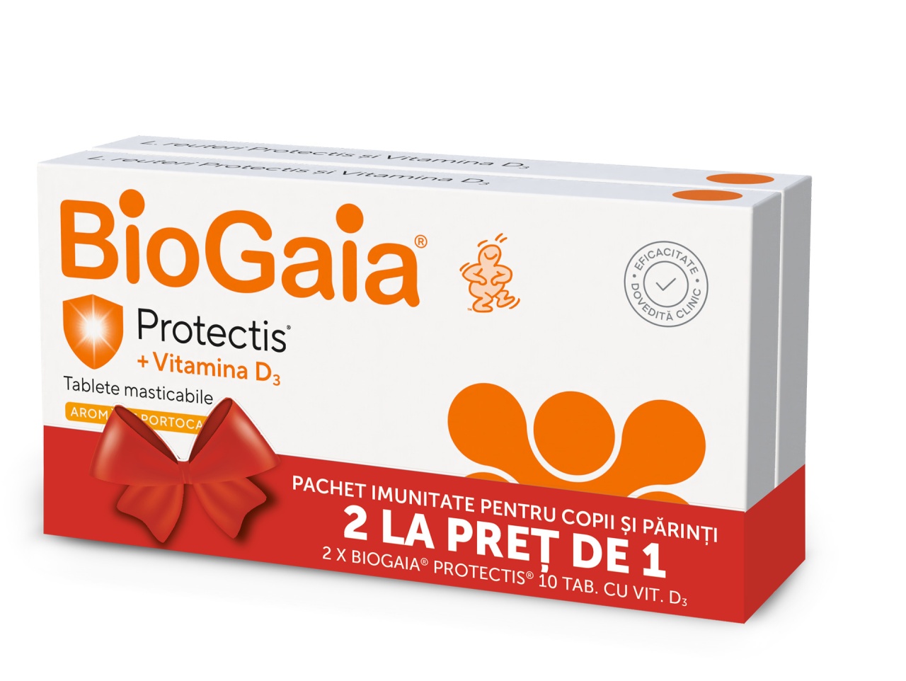 Pachet Protectis cu vitamina D3 800 UI portocale, 2 x 10 tablete masticabile, BioGaia
