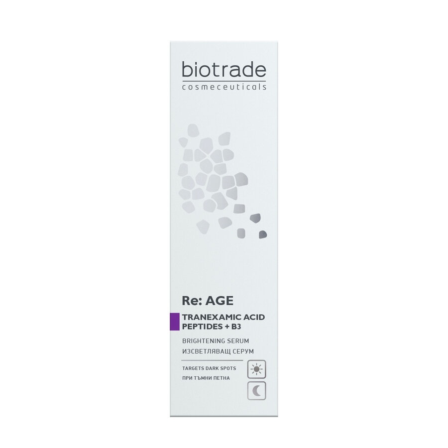 Ser de față iluminator Re:AGE cu acid tranexamic, peptide și B3, 30 ml, Biotrade Hiperpigmentare BIOTRADE Ser de față iluminator Re:AGE cu acid tranexamic, peptide și B3, 30 ml, Biotrade Hiperpigmentare BIOTRADE