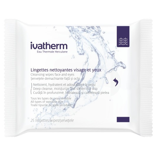 Servetele demachiante pentru fata si ochi, 25 bucati, ivatherm