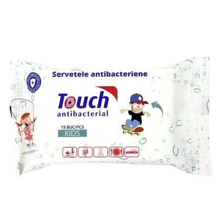 Șervețele umede antibacteriene Kids, 15 bucăți, Touch