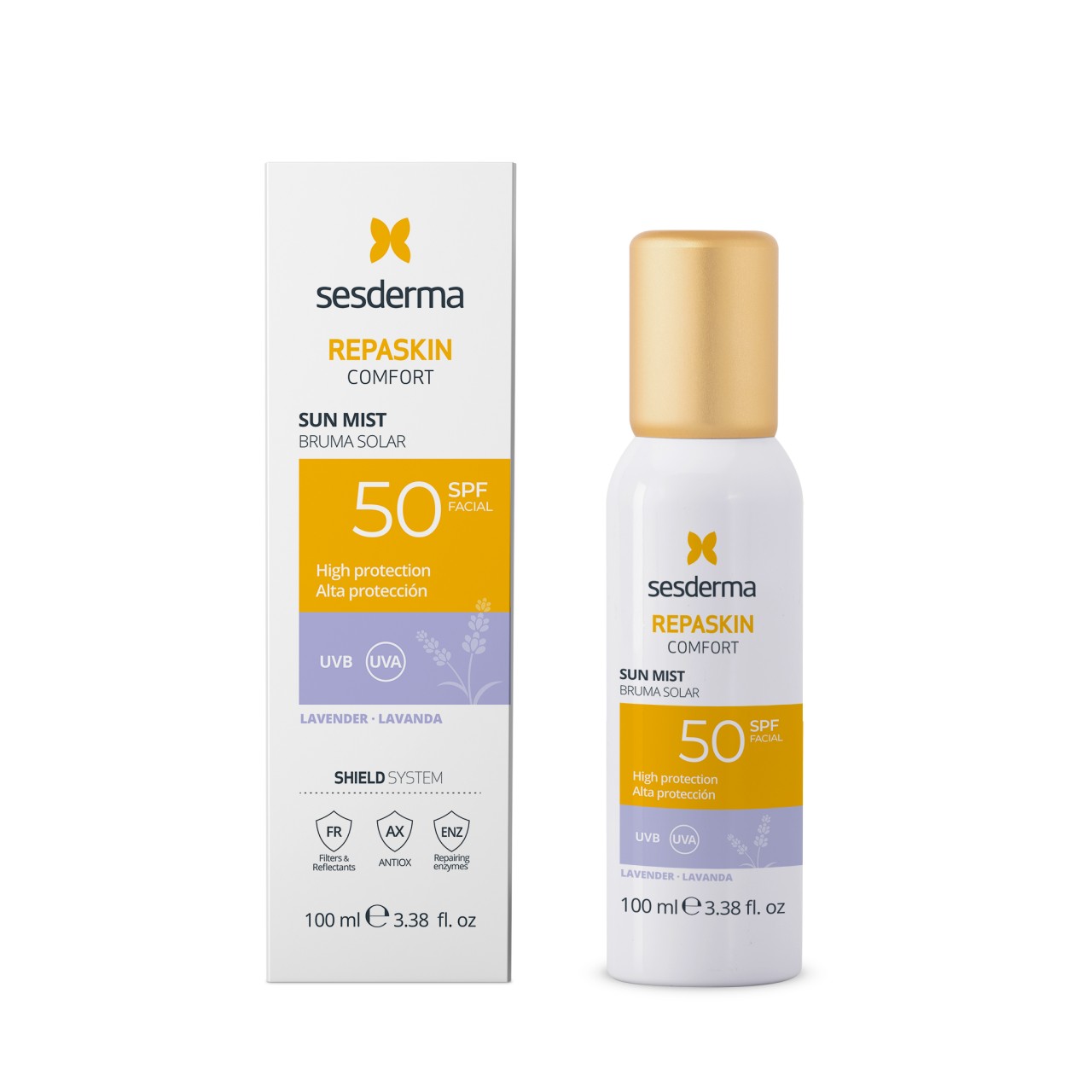 Sesderma Repaskin Comfort Mist Solar Lavanda SPF 50, spray solar transparent, 100 ml