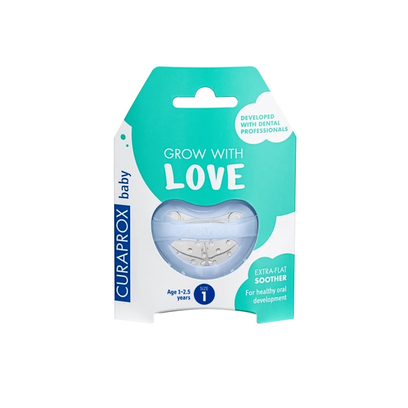 Suzetă din silicon Curaprox T1 Baby Blue, 6-18 luni