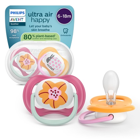 Suzeta Ultra Air Pacifier Philips Avent, Gărgăriță/Floare, 6-18 luni, SCF080/27, 2 bucăți, Philips