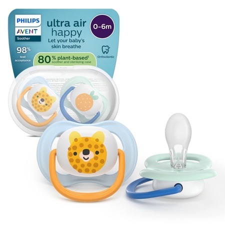 Suzete Ultra Air, Ursuleț/Portocală, 0-6 luni, SCF080/23, 2 buc, Philips Avent