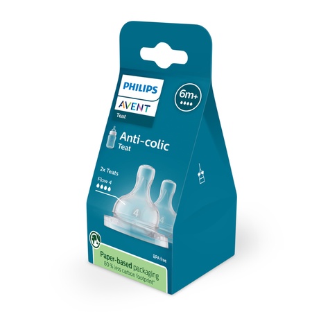 Tetină anti-colici, 6 luni+, debit 4, 2 bucăți, SCY764/02, Philips