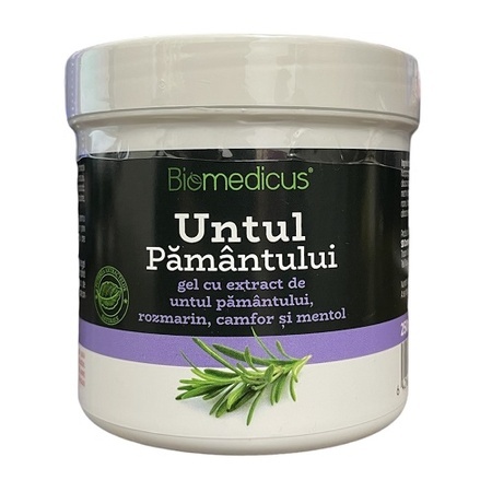 Untul Pamantului gel cu extract de rozmarin, camfor și mentol, 250 ml, Biomedicus