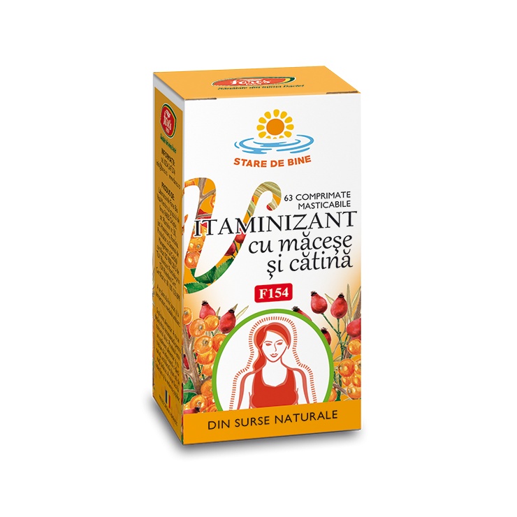 Vitaminizant cu macese si catina, F154, 63 comprimate masticabile, Fares