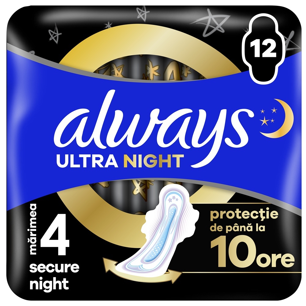 Always Ultra Secure Night Absorbante de Noapte, 12 bucăți