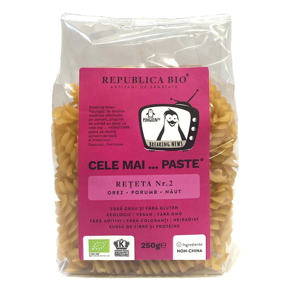 Cele mai paste reteta 2 orez porumb naut, eco, fara gluten, 250g, republica bio