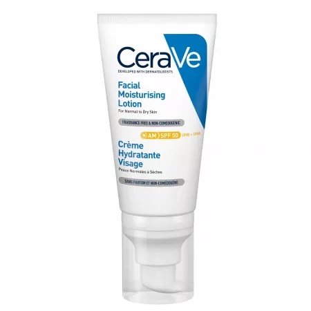CeraVe crema hidratanta de fata A.M. SPF 50 pentru ten normal-uscat, 52 ml