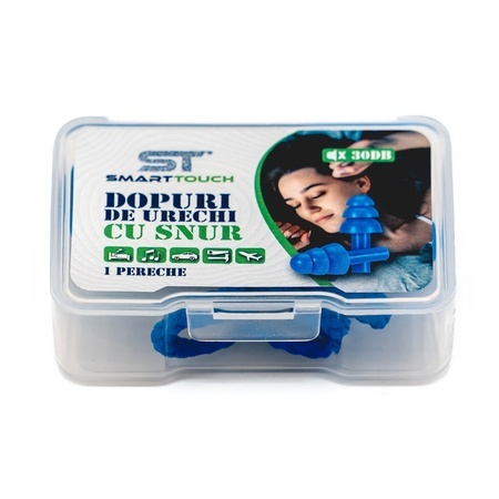 Dopuri de urechi din silicon cu șnur și cutie de transport, 1 pereche, Smart Touch