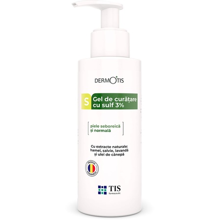 Gel de curățare pentru față și corp cu sulf Dermotis, 3%, 300 ml, Tis Farmaceutic