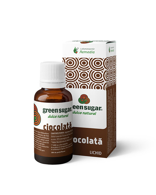 Îndulcitor lichid Green Sugar cu aromă de ciocolată, 50 ml, Laboratoarele Remedia