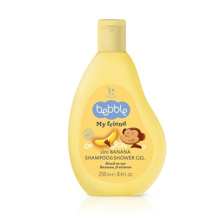 Șampon și gel de dus pentru copii 2 în 1 cu aromă de banană My Friend, 250 ml, Bebble