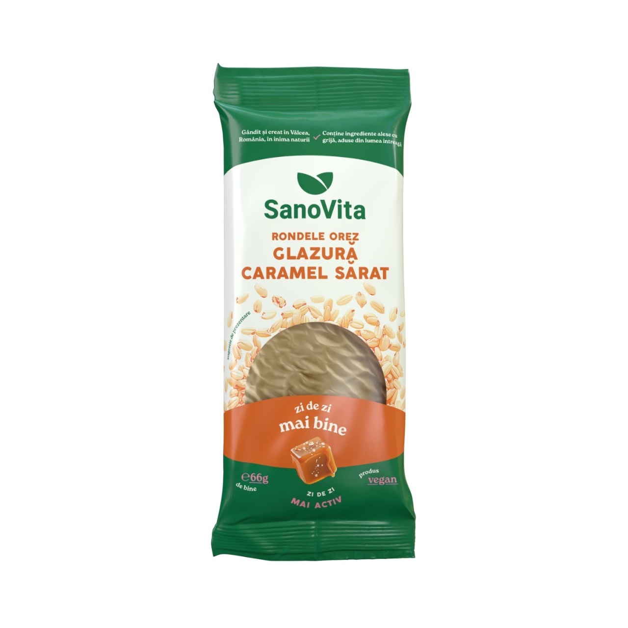 Sanovita Rondele din Orez cu Glazură de Caramel Sărat, 66 g