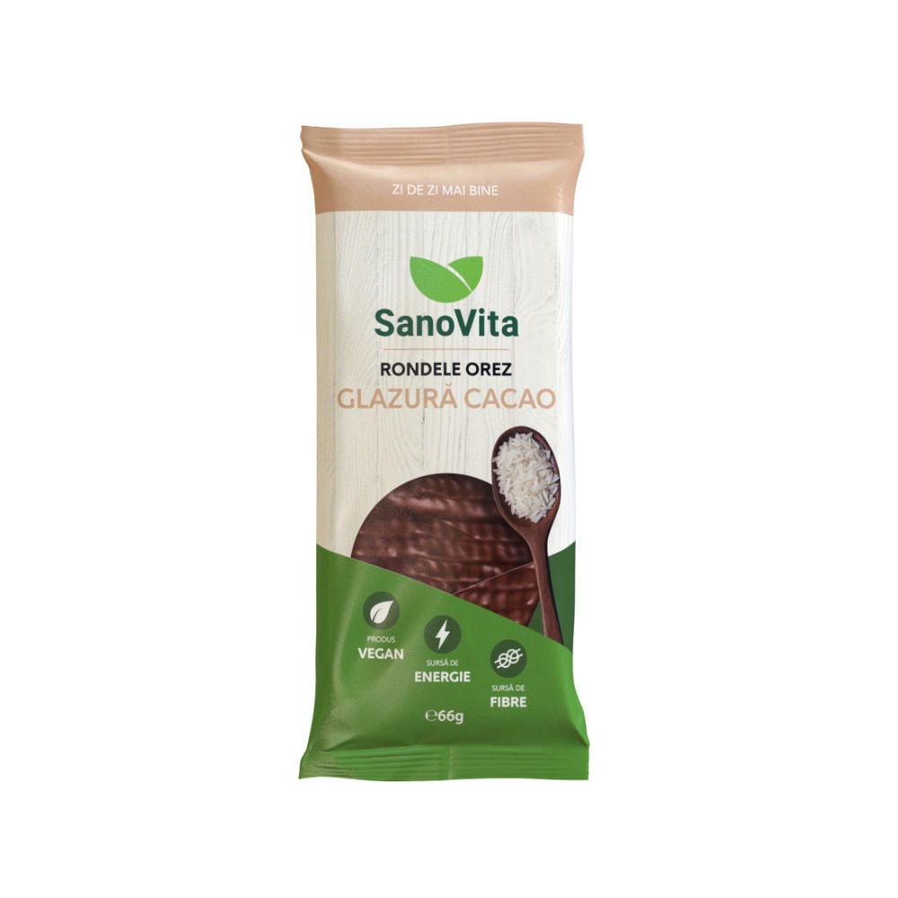 Sanovita Rondele din Orez Expandat cu Glazură de Cacao, 66 g