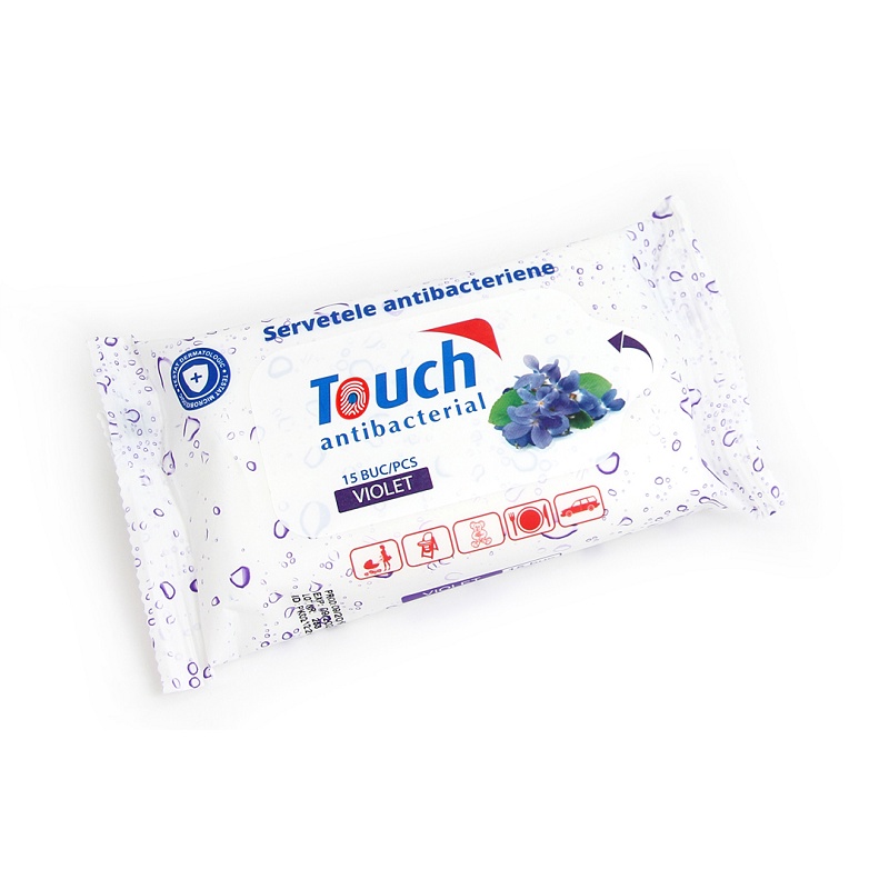 Touch Șervețele Umede Antibacteriene Violet, 15 bucăți