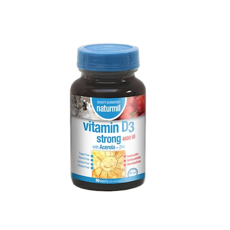 Vitamina d3 strong 4000ui cu acerola si zinc 90cps naturmil