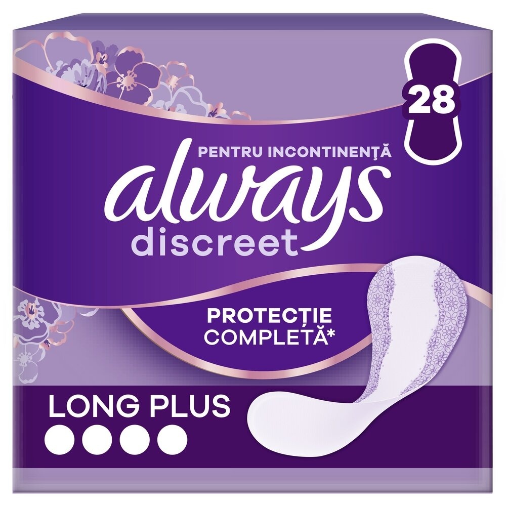 Always Discreet Liners Long Plus Absorbante Zilnice pentru Pierderi Urinare, 28 bucăți