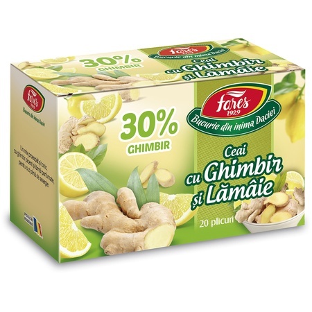 Ceai cu ghimbir 30% și lămâie, 20 plicuri, Fares