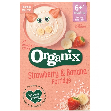 Cereale Bio cu orez, porumb, banane și căpșuni, +6 luni, 120 g, Organix
