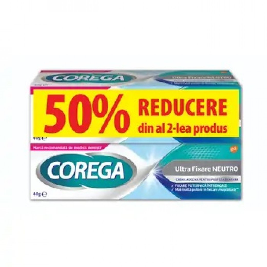 Corega ultra fixare neutro crema adeziva proteza dentara pachet 40g + 40g, gsk