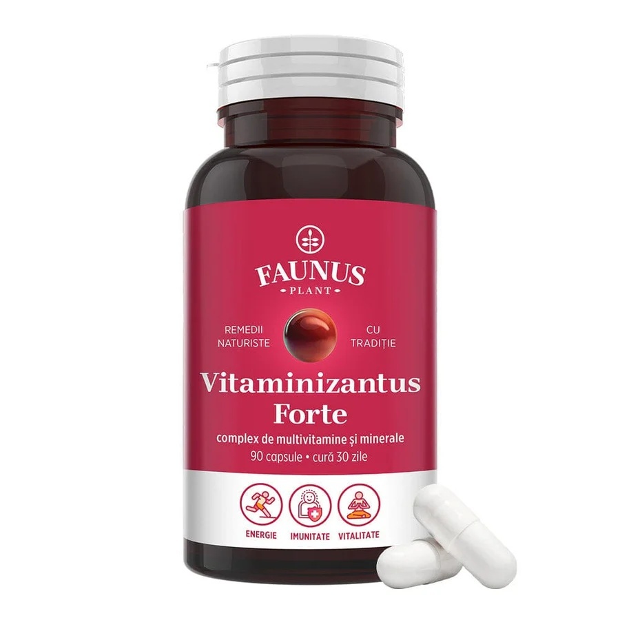 Faunus Vitaminizantus Forte multivitamine, minerale si extracte vegetale, 90 capsule