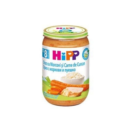 HiPP Orez cu Morcovi și Carne de Curcan, de la 8 luni, 220 g