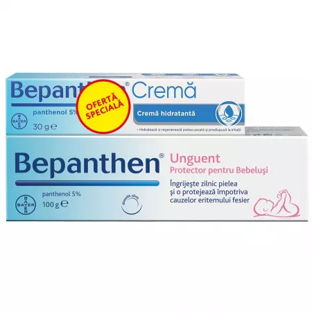 Pachet Bepanthen Unguent, 100 g + Crema cu panthenol 5%, 30 g, Bayer