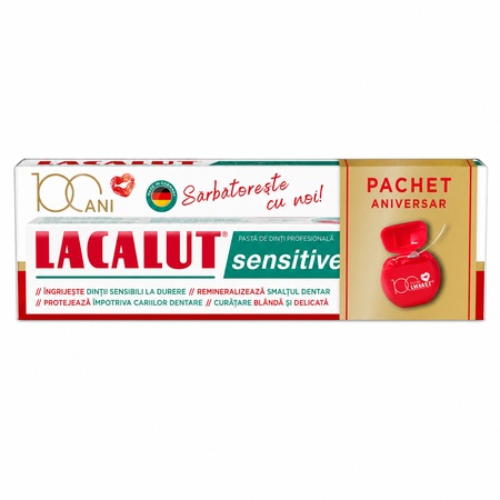 Pachet Pastă de dinți Sensitive 75 ml + Ata dentară 50 M, Lacalut