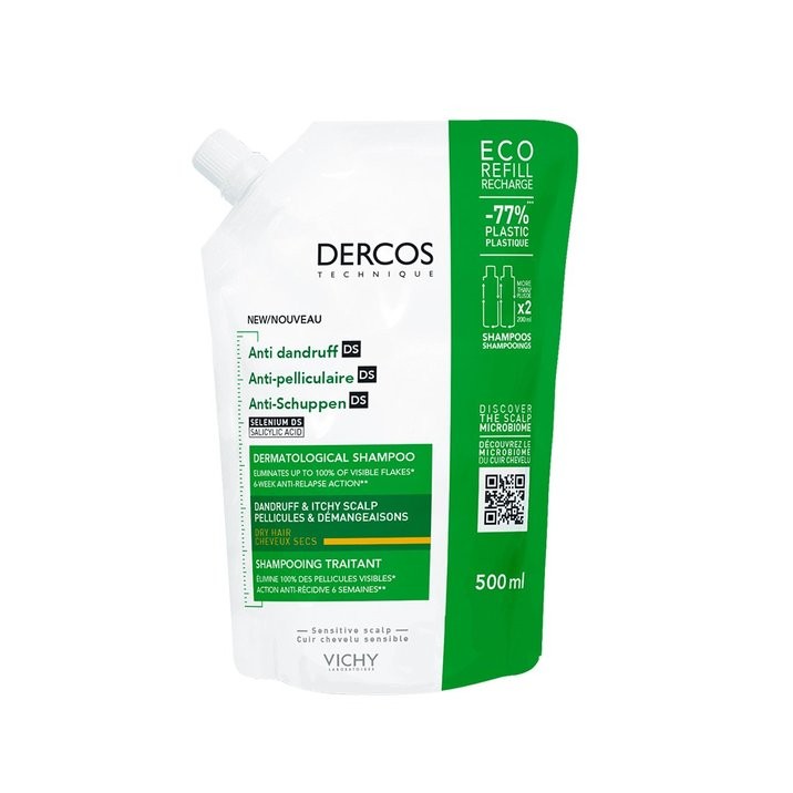Rezerva eco sampon anti-matreata pentru par normal-uscat dercos, 500 ml, vichy