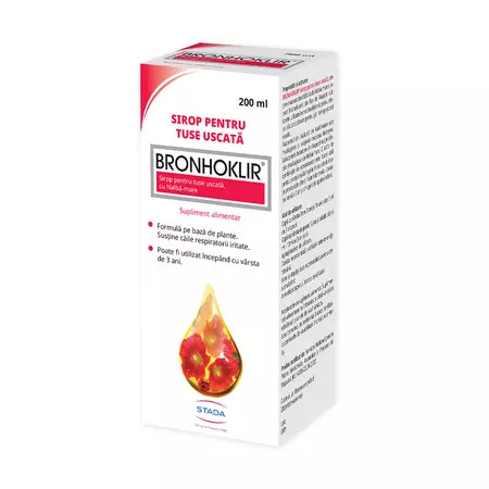 Stada Bronhoklir sirop pentru tuse uscata cu nalba-mare si musetel, 200 ml