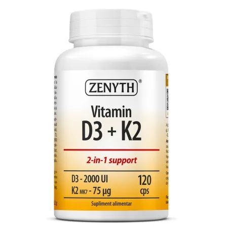 Zenyth Vitamin D3 2000 UI + K2 75 mcg, 120 capsule