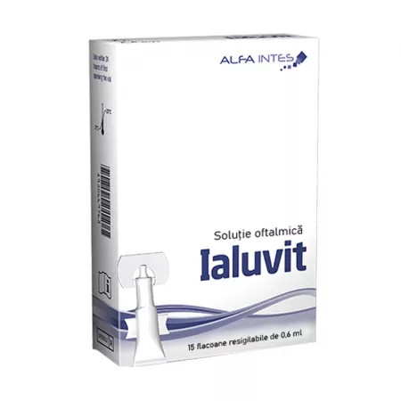 Alfa Intes Ialuvit solutie oftalmica cu hialuronat de sodiu 0,5% si vitamina B12, 15 fiole x 0,6 ml