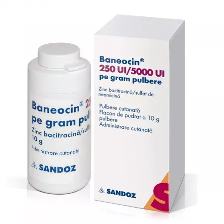 Baneocin pulbere, 250 ui/5000 ui pe gram, 10 g, sandoz