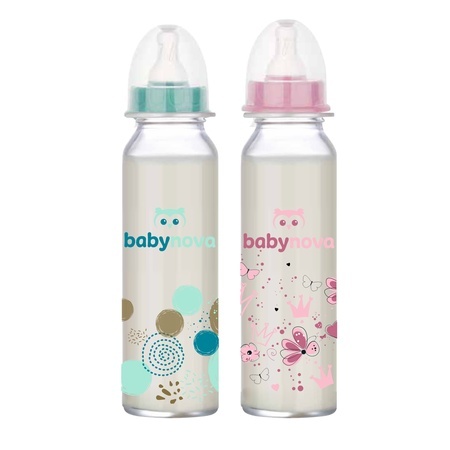 Biberon din sticlă decorat, 0-24 luni, 240 ml, BabyNova