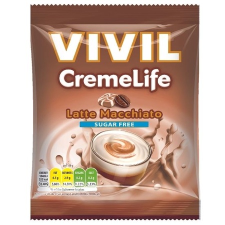 Bomboane cu aromă de Latte Macchiato fără zaharuri Creme Life Classic, 60 gr, Vivil