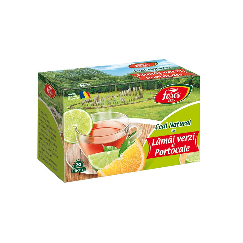 Ceai Natural cu Lamai Verzi și Portocale - 20 Plicuri, Fares